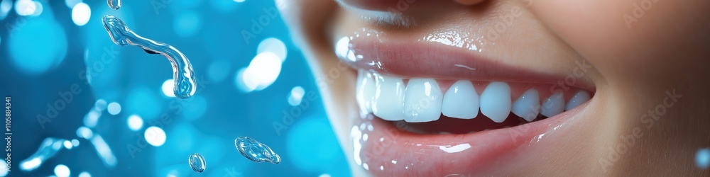 Obraz premium A woman with a big smile on her face. The image is of a woman with a big smile on her face, and it is a close up of her teeth. Concept of happiness and positivity