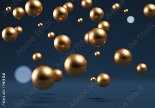 Wallpaper Mural Golden Spheres Floating in Dark Blue Space Torontodigital.ca