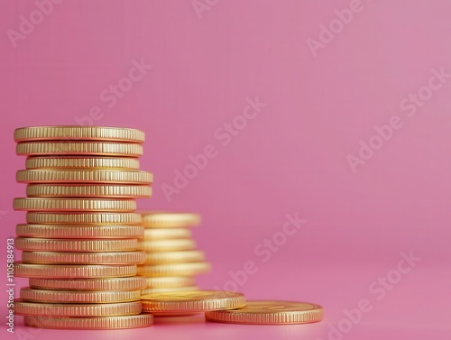 Gold coins piling up in timelapse style, high detail, 3D illustration photo