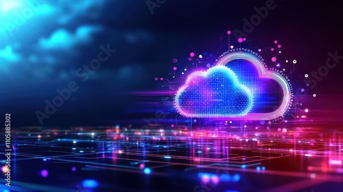 Wallpaper Mural Digital Cloud Technology Concept in Vibrant Colors with Data Flow Torontodigital.ca