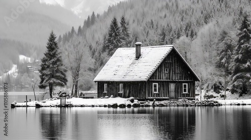 Serene Summer Landscape with Cottage Reflection on Lake in Rural Park