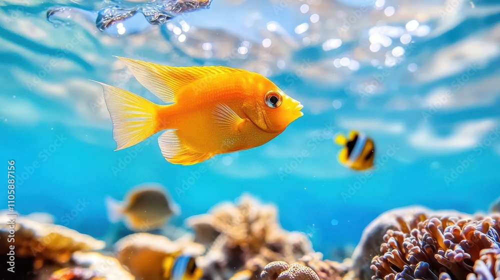 Fototapeta premium Bright Orange Fish Swimming Gracefully in Clear Tropical Water