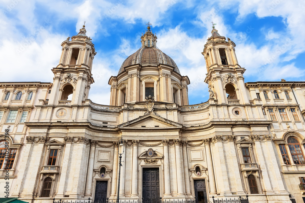 Front facade of the church of Sant'Agnese in Agone at Piazza Navona square in sunny day, Rome, Italy. Front facade of the church of Sant'Agnese in Agone at Piazza Navona square in sunny day, Rome, Italy.