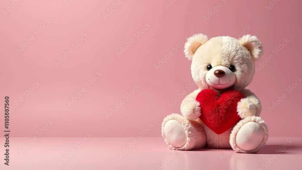 Cute Teddy Bear with Red Heart on Pink Background - AI Photo Cute Teddy Bear with Red Heart on Pink Background - AI Photo