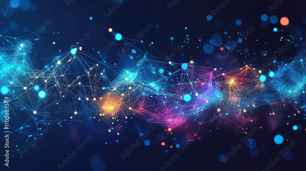 Fototapeta premium Abstract graphics blend with holographic designs to signify technological advancement.