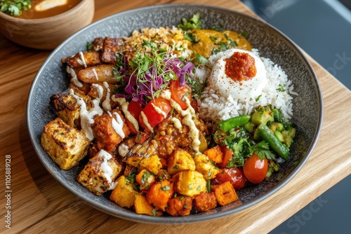 Colorful Vibrant Bowl of Fresh Vegetarian Dish with Diverse Ingredients