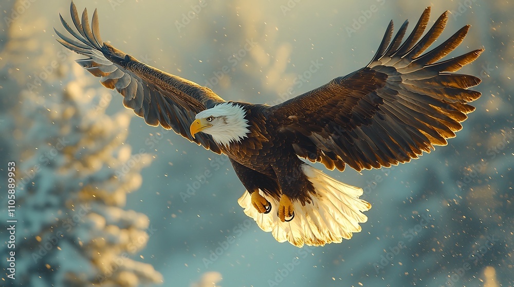 Fototapeta premium Majestic Eagle Soaring High Above the Mountainous Landscape Symbolizing Power and Vision