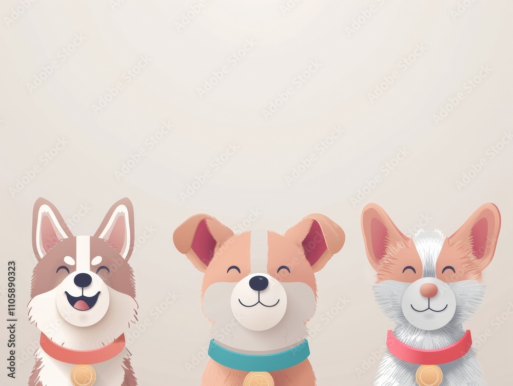 Three cartoon dogs with joyful expressions. Three cartoon dogs with joyful expressions.