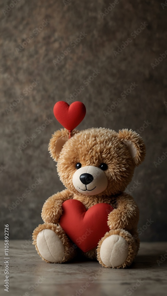 Cute teddy bear holding a heart for Valentine's Day. Cute teddy bear holding a heart for Valentine's Day.
