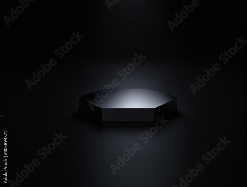 Light reflecting off a hexagonal metal plate in a darkened room, metal, reflective surface, dimly lit