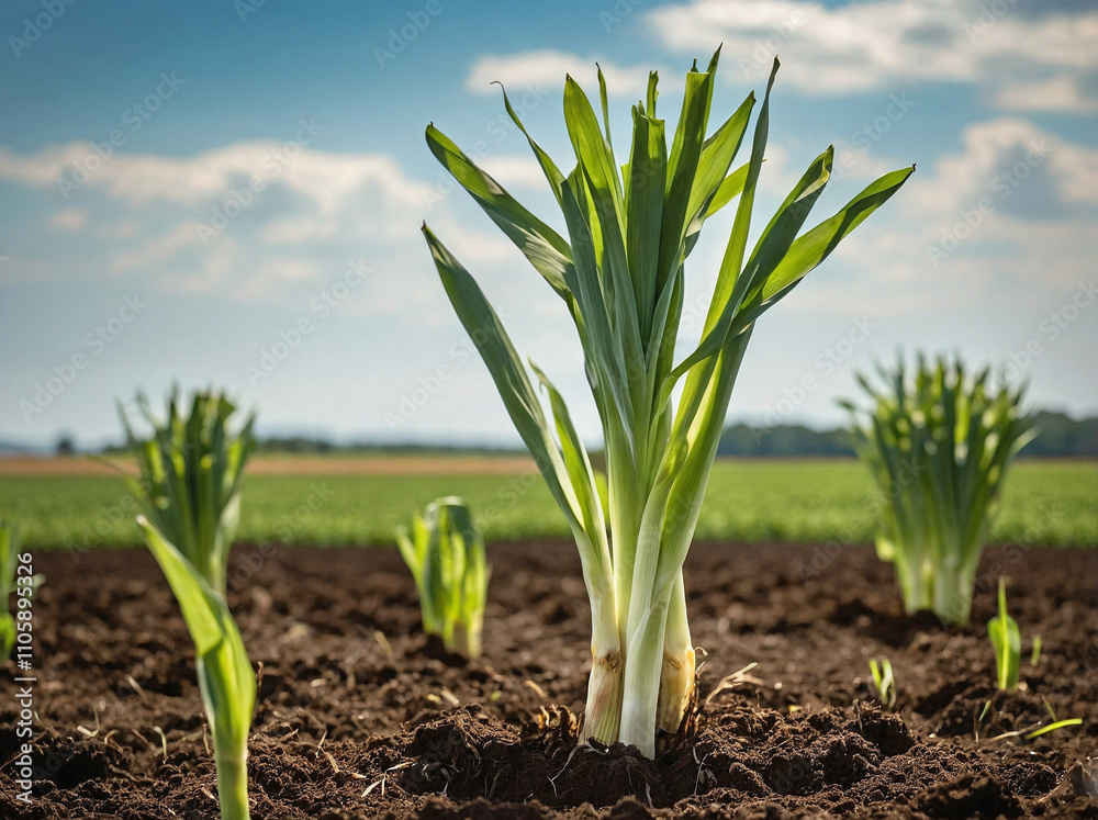 Obraz premium Leeks Growing in a Field