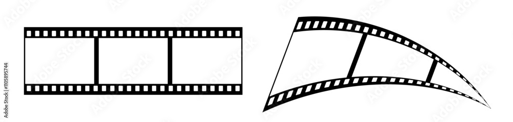 35mm film strip vector design with 3 frames on white background. Black film reel symbol illustration to use for photography, television, cinema, photo frame. 35mm film strip vector design with 3 frames on white background. Black film reel symbol illustration to use for photography, television, cinema, photo frame.