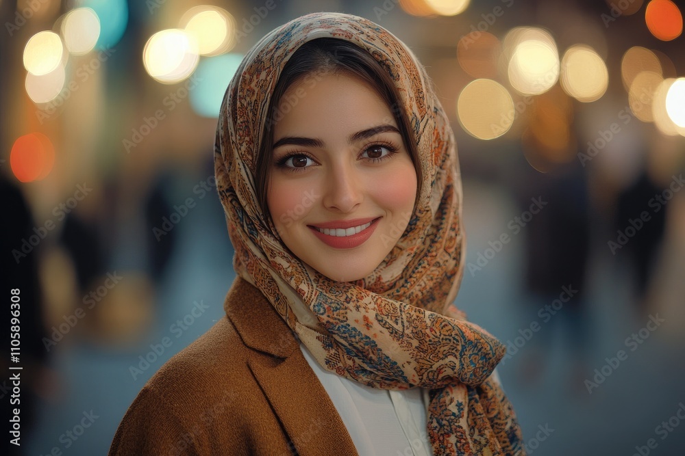 Young muslim businesswoman smiling wearing a hijab in urban setting