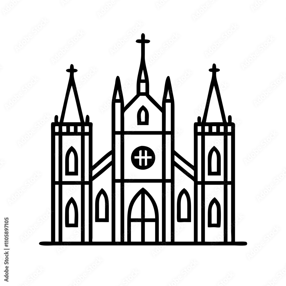 Vector of a classic church featuring a bell tower and cross, suitable for Christian-themed posters. Vector of a classic church featuring a bell tower and cross, suitable for Christian-themed posters.