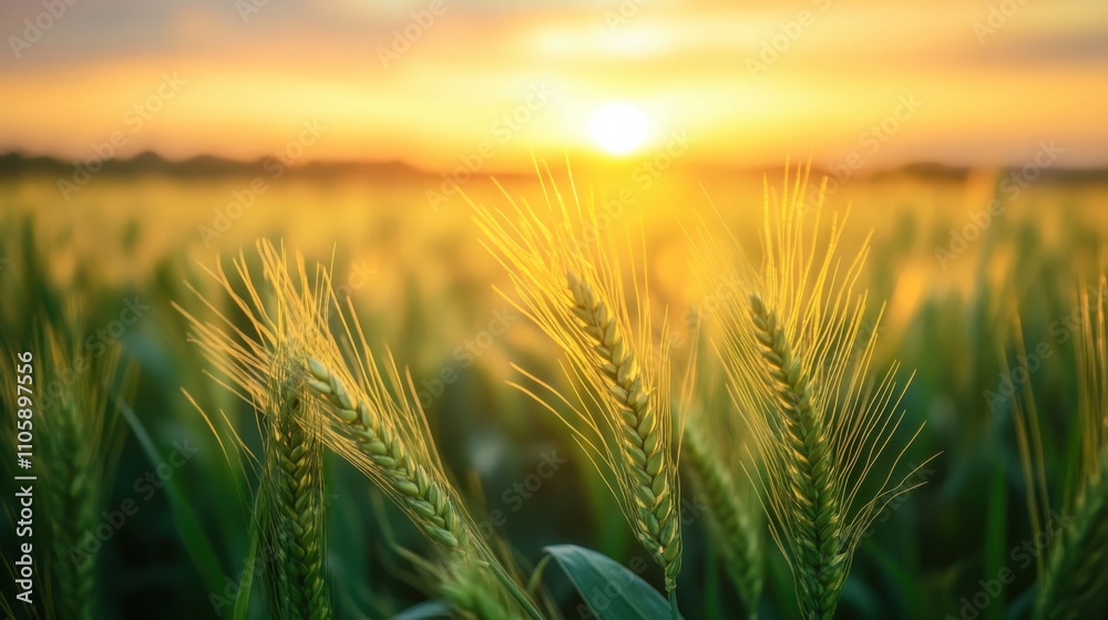 Golden wheat field at sunset with glowing sunlight. Golden wheat field at sunset with glowing sunlight.