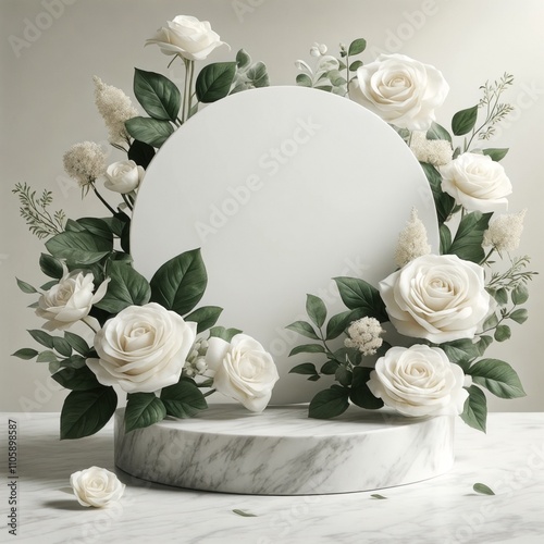  Elegant White Rose Frame on Marble Pedestal