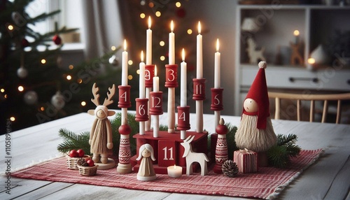 Cozy Scandinavian Christmas with Warm Lights and Traditional Decor photo