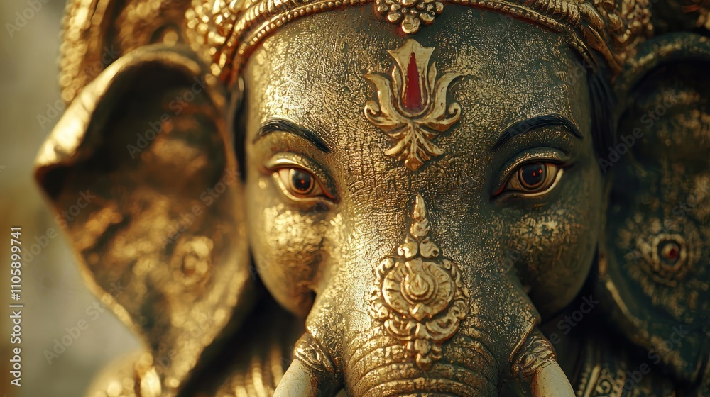 Fototapeta premium Statue of Lord Ganesha A Revered Deity with an Elephant Head Concept Indian Deity Elephantheaded God Hindu faith Religious Symbolism Sacred Figurine