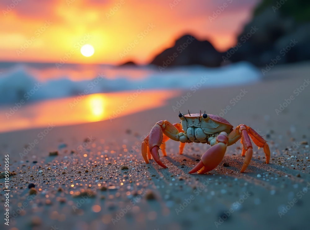 Ghost Crab on Sandy Beach - Mystical Beach Sunset Ghost Crab on Sandy Beach - Mystical Beach Sunset