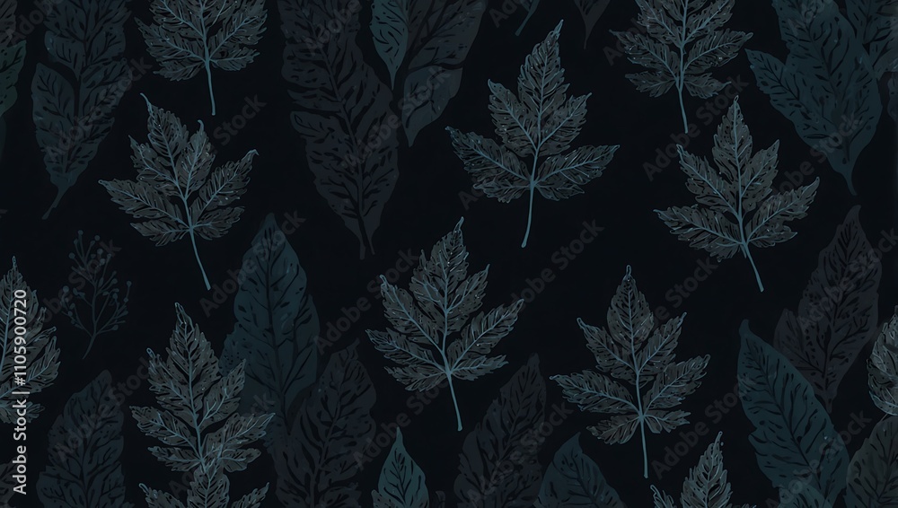 custom made wallpaper toronto digitalDark blue background with calming leaf details.