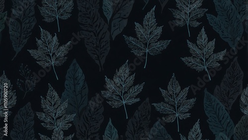 Wallpaper Mural Dark blue background with calming leaf details. Torontodigital.ca