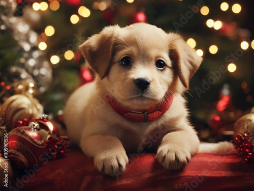 christmas golden retriever puppy