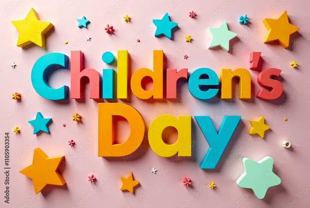 Happy Children's Day 3D Colorful Text Cutout Children's Art Happy Children's Day 3D Colorful Text Cutout Children's Art