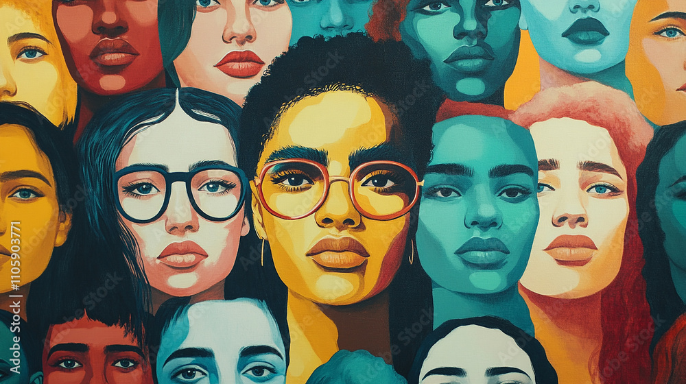 Obraz premium Interconnected portraits inspire the creation of supportive and inclusive communities across industries.