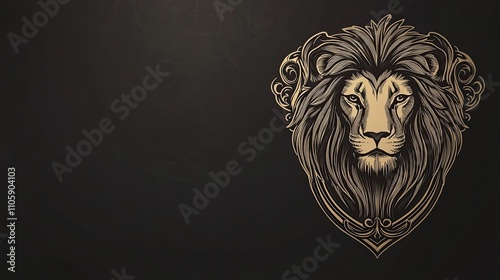 Majestic Lion Head Ornate Design Dark Background photo