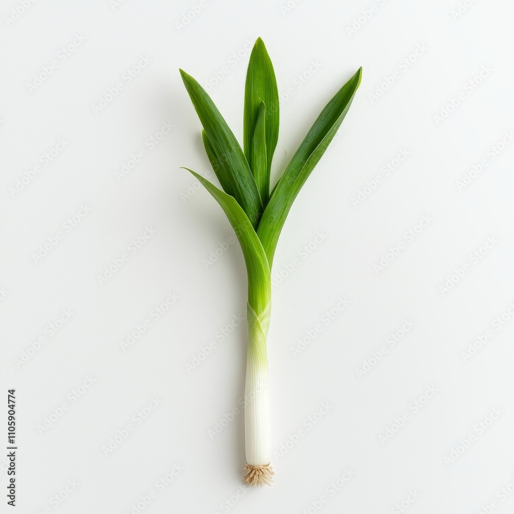 Vibrant Green Leek with White Base on Simple Background Vibrant Green Leek with White Base on Simple Background