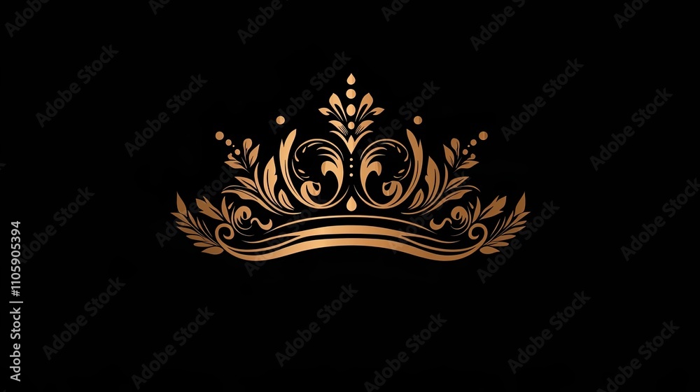 Elegant Golden Floral Crown Design On Black Elegant Golden Floral Crown Design On Black