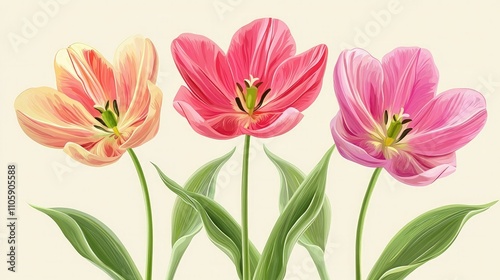 Colorful spring flower vector illustration with pastel accents 