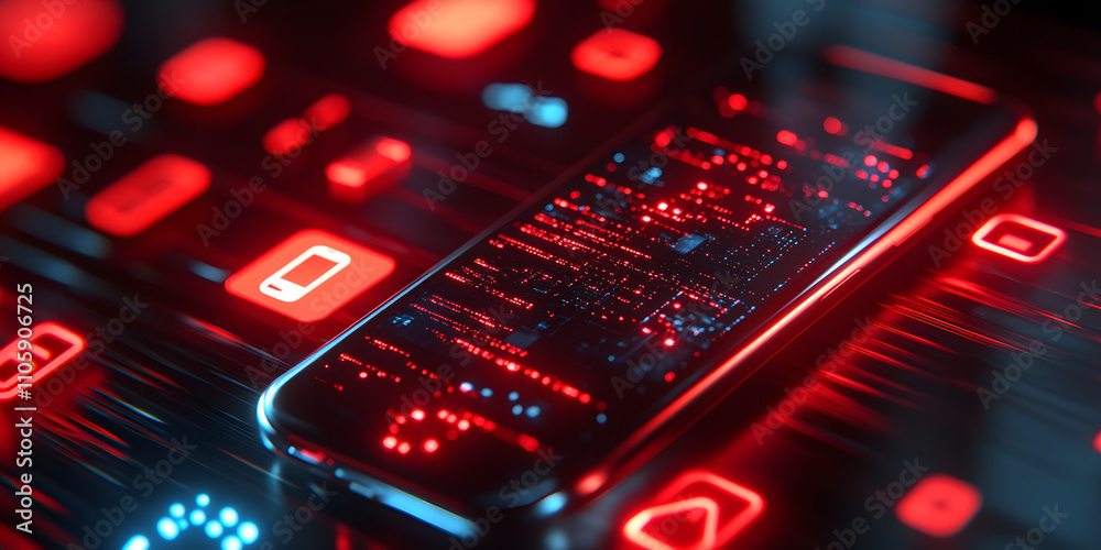 Obraz premium Smartphone rodeado por símbolos digitais