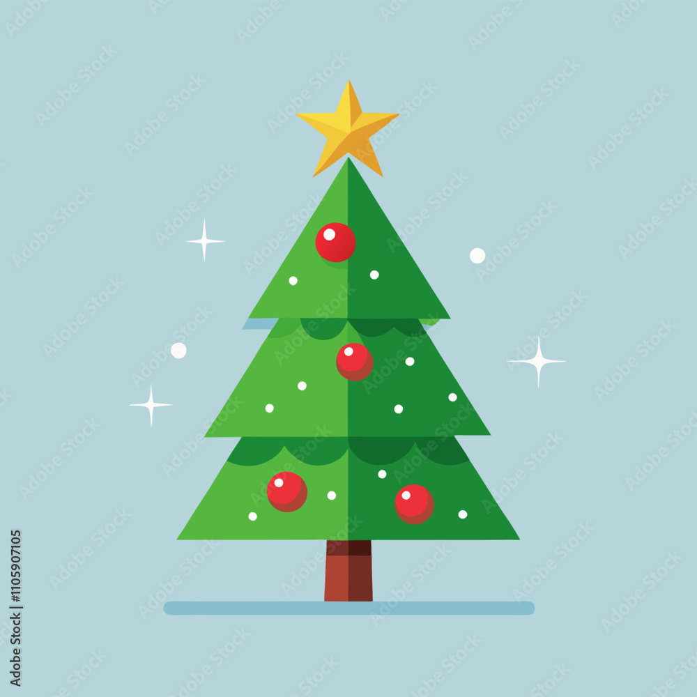 Cartoon Christmas Tree with Star Vector Illustration Cartoon Christmas Tree with Star Vector Illustration