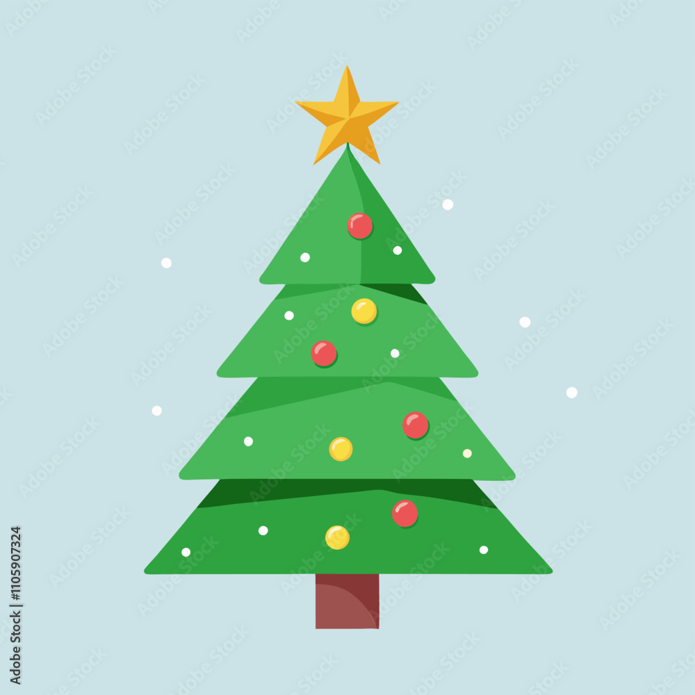 Cartoon Christmas Tree with Star Vector Illustration Cartoon Christmas Tree with Star Vector Illustration