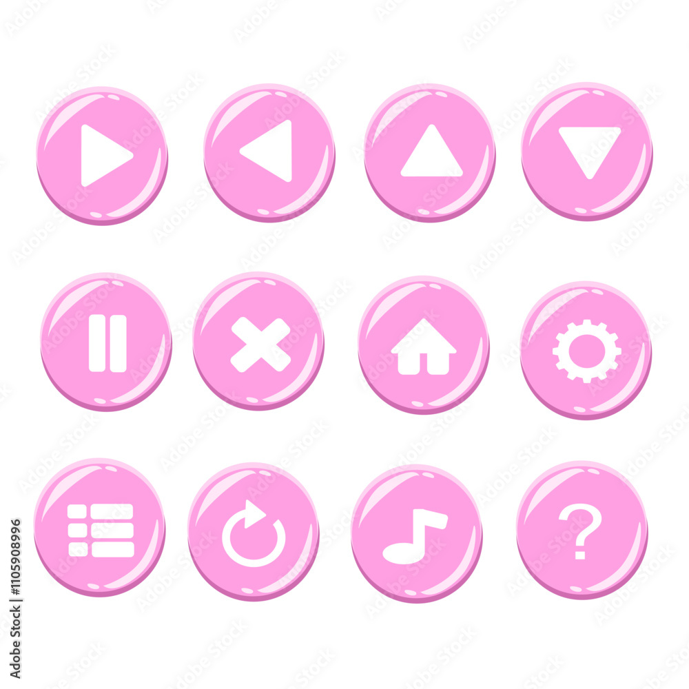 Cute set pink game buttons Cute set pink game buttons