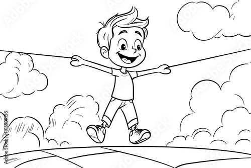 Acrobat, coloring page for kids, line art, black and white.