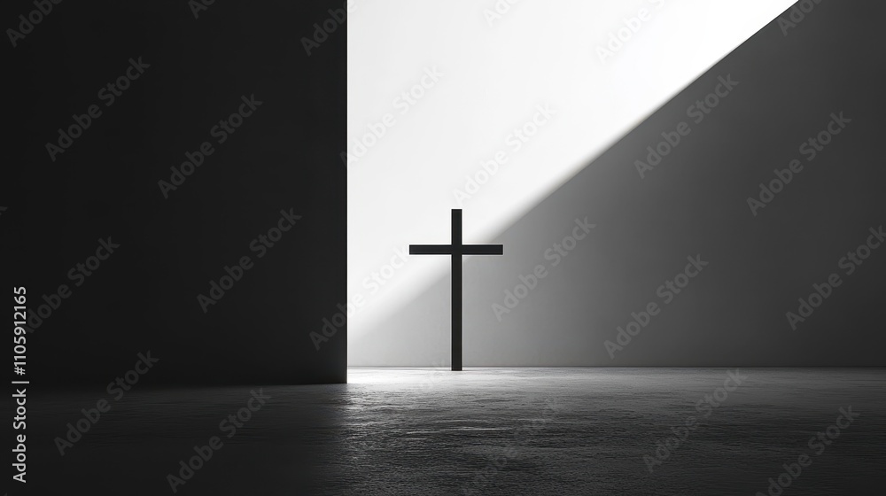 Naklejka premium Minimalist Cross in Dramatic Light and Shadow