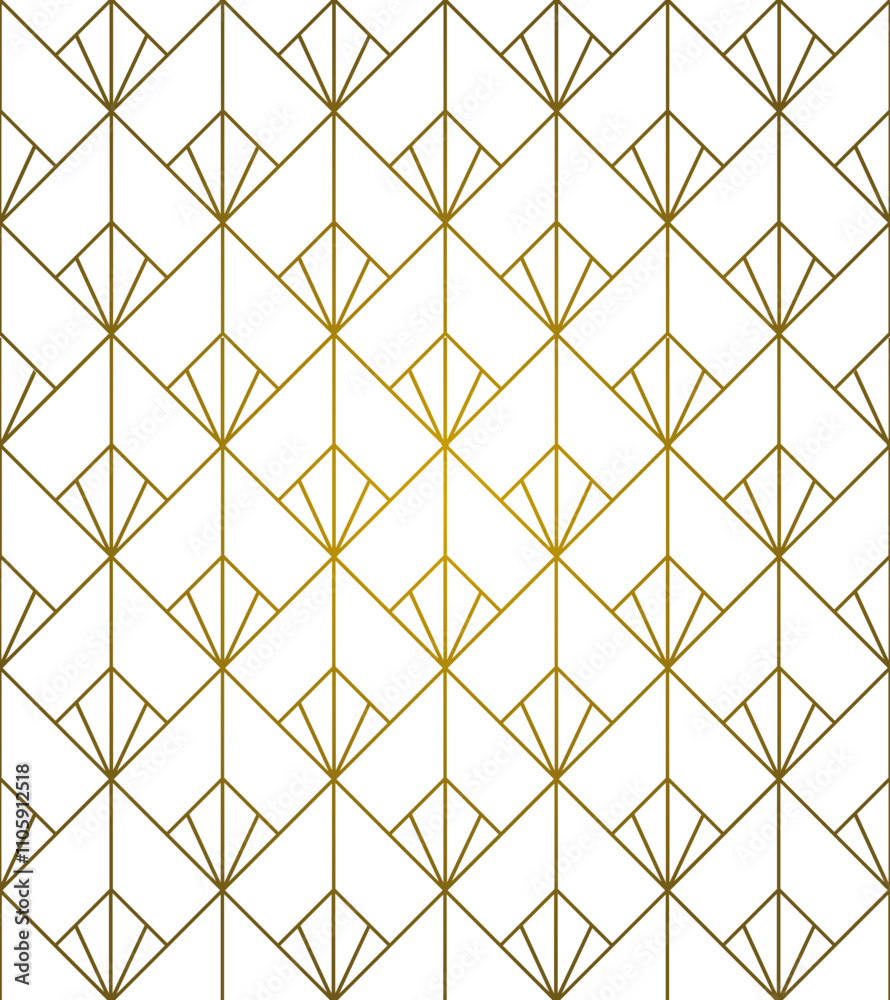 Ornement décoratif Motif abstrait Diamant Flocon Carré Réseau de style Art Déco géométrique Doré Or sur Fond Blanc