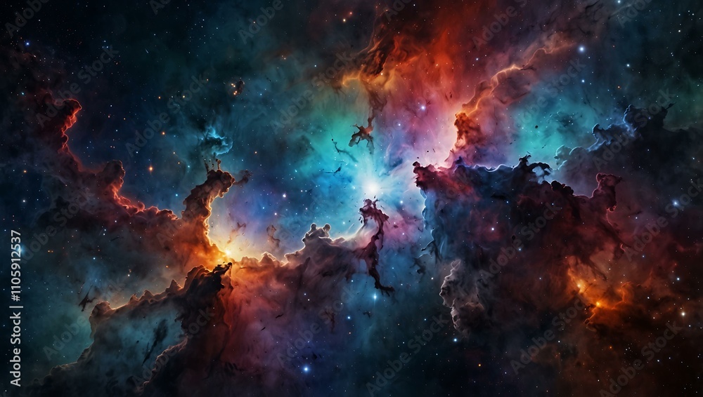 Fototapeta premium Deep space with vibrant nebulae and celestial bodies.