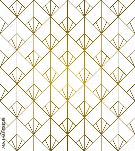 Ornement décoratif Motif abstrait Diamant Flocon Carré Réseau de style Art Déco géométrique Doré Or sur Fond Blanc