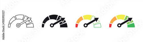 speedometer icon set. speed performance, dashboard, indicator, test speed, scale, gauge icon. vector illustration