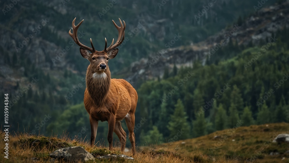 Deer standing majestically in the mountains. Deer standing majestically in the mountains.