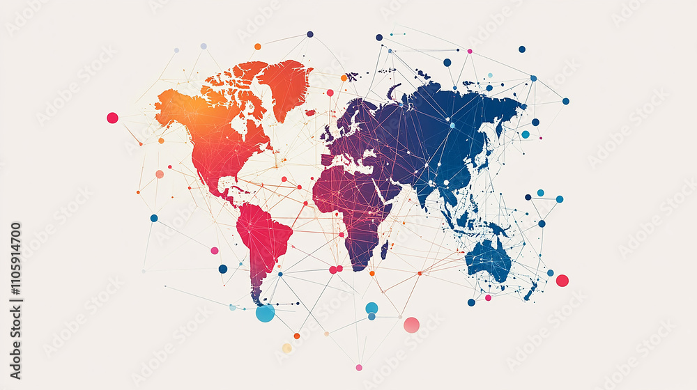 Fototapeta premium The network's diverse nodes highlight the power of inclusivity in driving global innovation and success.