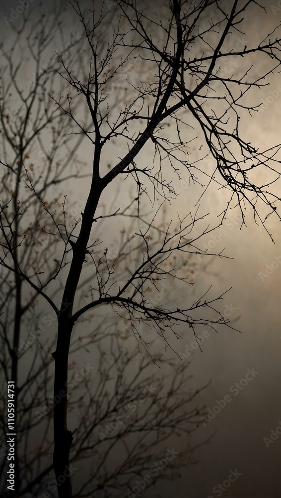 Delicate branches in dark and light tones against soft backdrop.