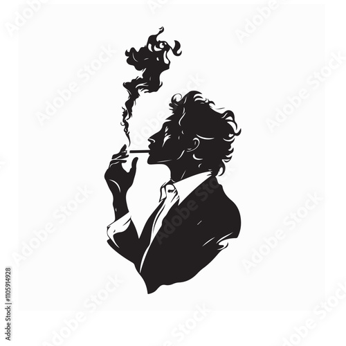 Silhouette of man smoking image vector isolated on white background 