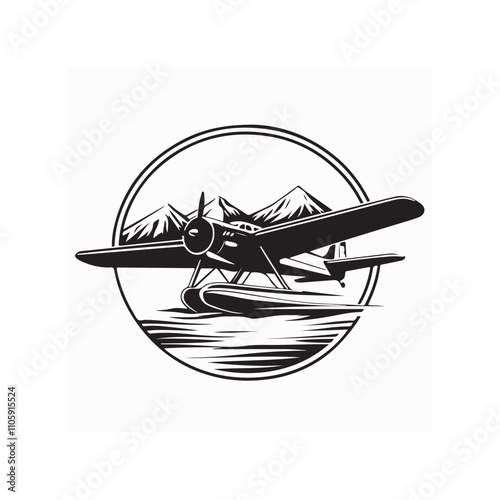 Seaplane Images vector. Seaplane landing on water image vector isolated on white background.
