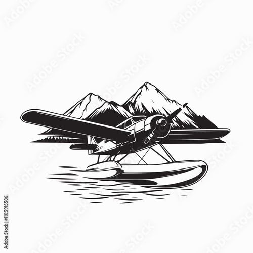 Seaplane Images vector. Seaplane landing on water image vector isolated on white background.