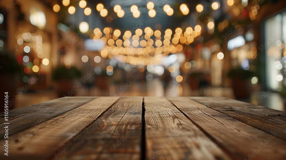 Empty wooden table with christmas theme in background, Warm Glow: A Cozy Evening at a Wooden Table Empty wooden table with christmas theme in background, Warm Glow: A Cozy Evening at a Wooden Table
