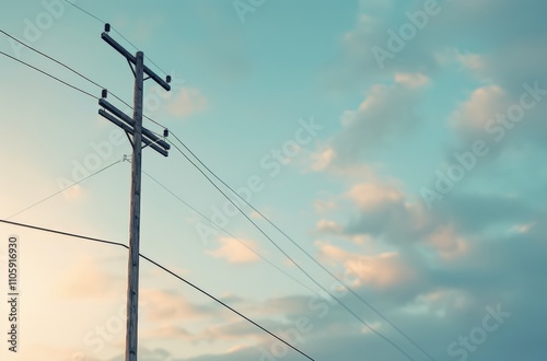 Power lines against a clear sky at sunset.